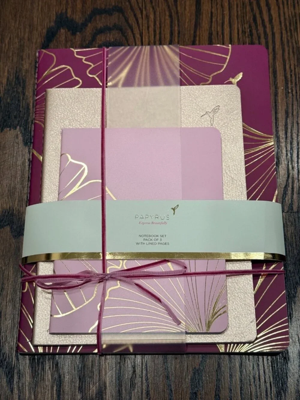 Papyrus Notebook Journal Set Pink Gold 3 Sizes + FREE Papyrus Pen Gift Set